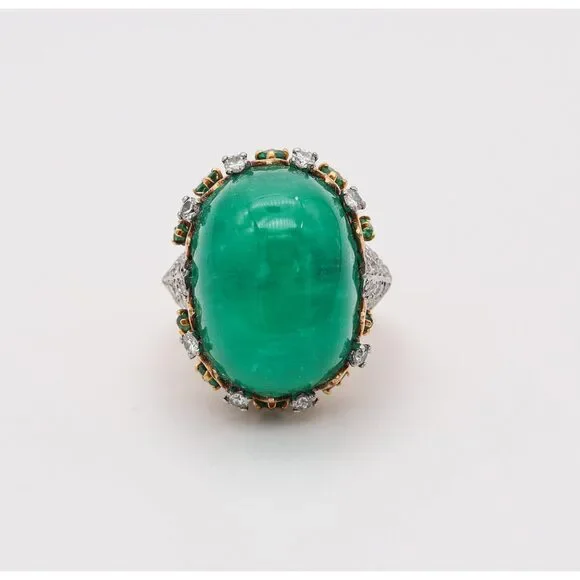 PIERRE STERLE 1955 Cocktail Ring 18Kt Platinum 43.49 Ctw Emerald & Diamonds - Picture 4 of 8